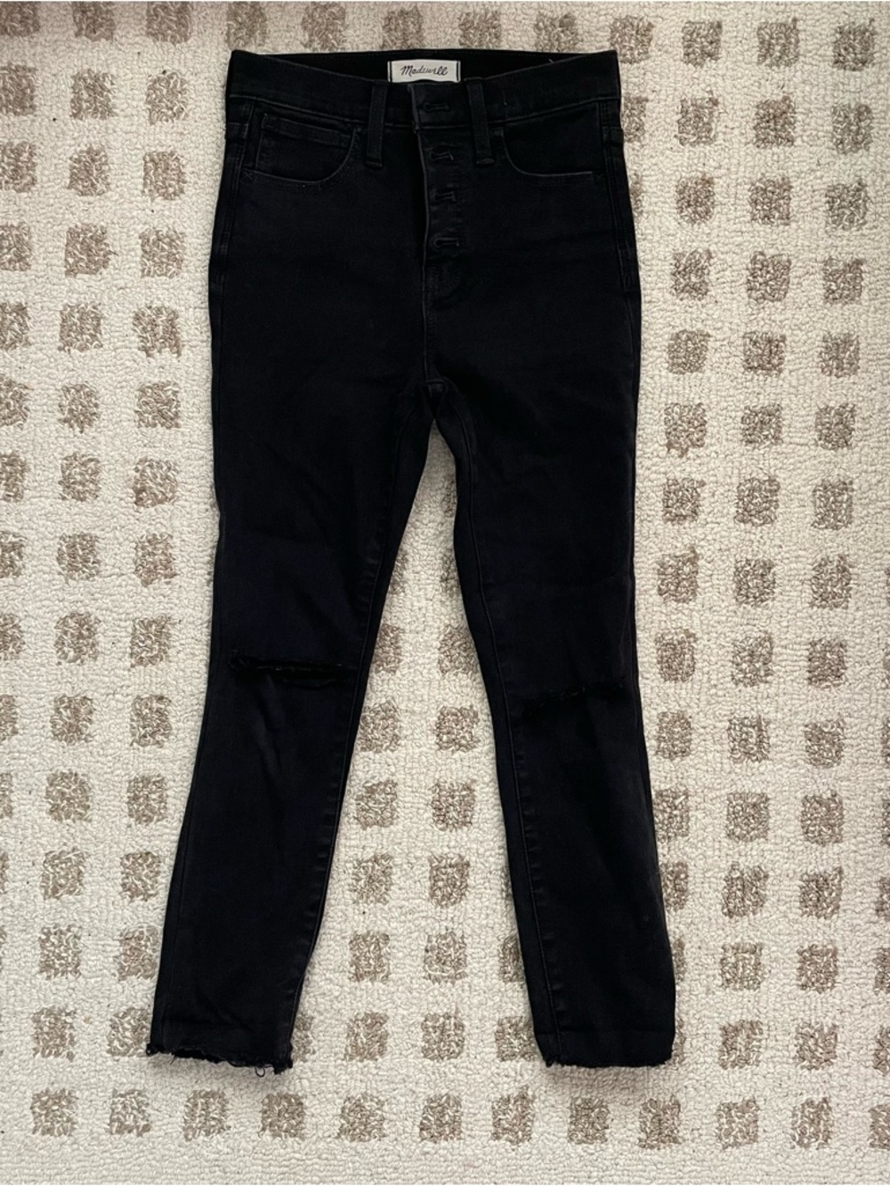Madewell Washed Black Skinny Jeans with Knee Slits